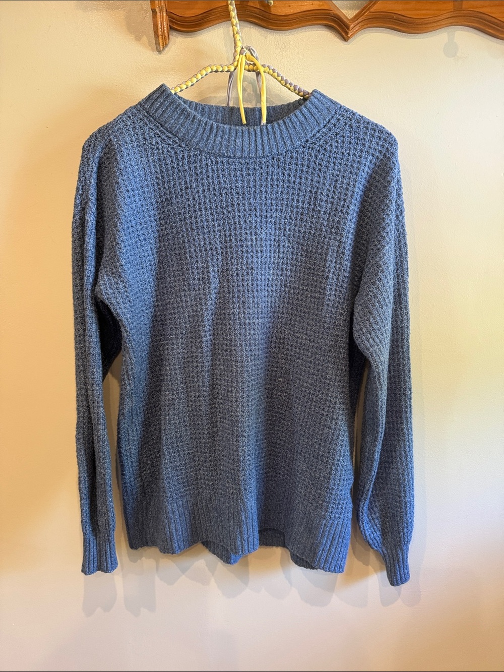 American Eagle Outfitters Woman’s Blue Waffle-Knit Crewneck Sweater
